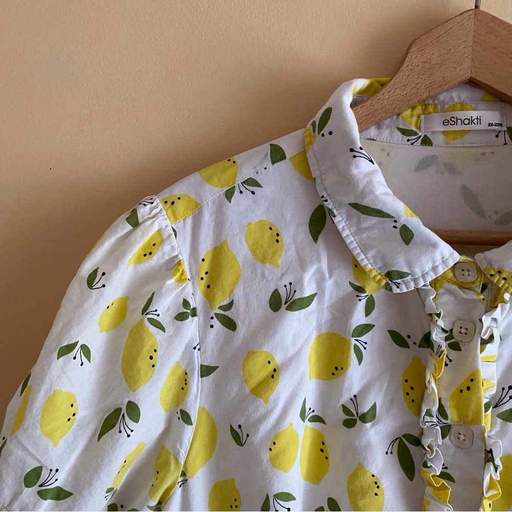 eShakti Lemon Print Dress Woman 2X Pockets Button Front Fit & Flare Cottagecore - Picture 4 of 12